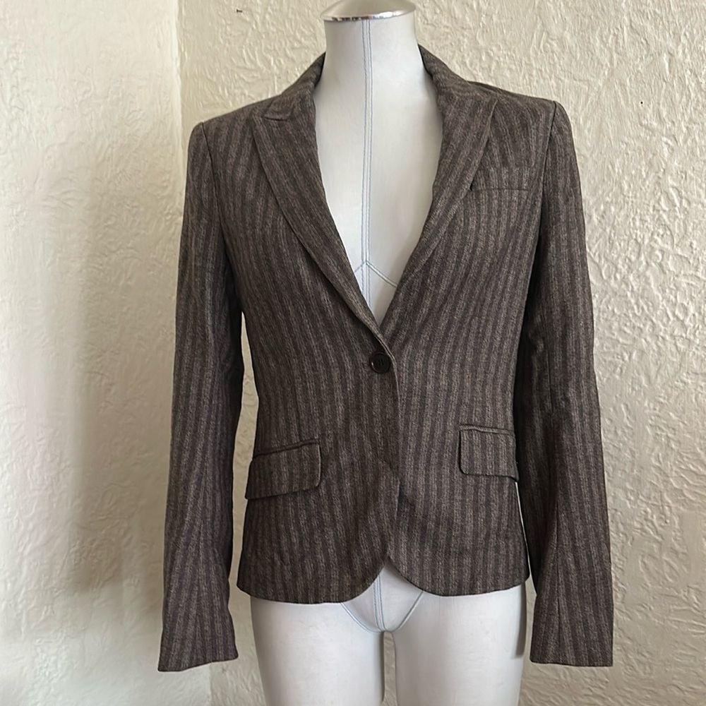 Theory Brown Wool Blend Subtle Stripe Single Button Blazer Jacket 6